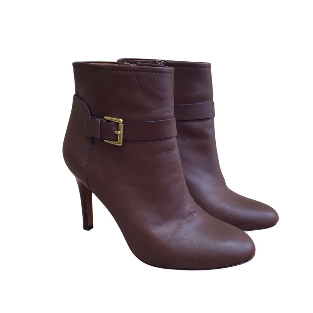 COACH Mason Women’s Brown Leather Buckle Heeled Ankle Boot Woman’s Size 9B - Picture 2 of 14